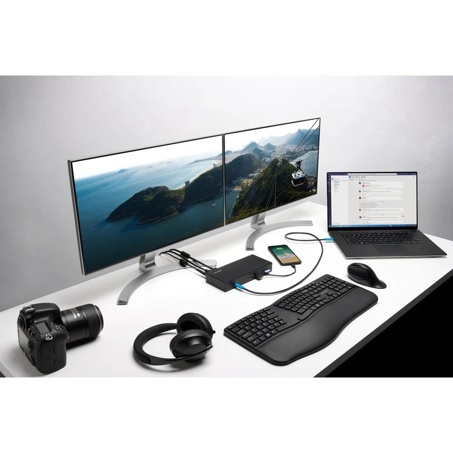 Kensington SD4850P docking station in multi-monitor office workstation