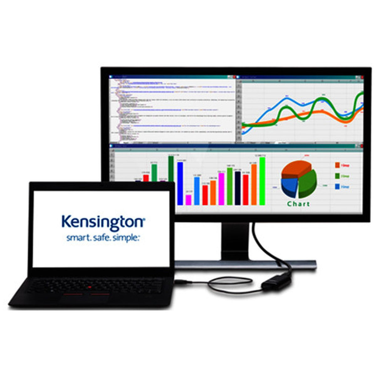 Kensington VU4000D USB 3.0 DisplayPort adapter connecting laptop to monitor