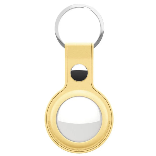 Shop KeyBudz AT2_S1_PYL pastel yellow AirTag keyrings. 2-pack with genuine leather holders, metal rings and secure snap closures for Apple AirTag.