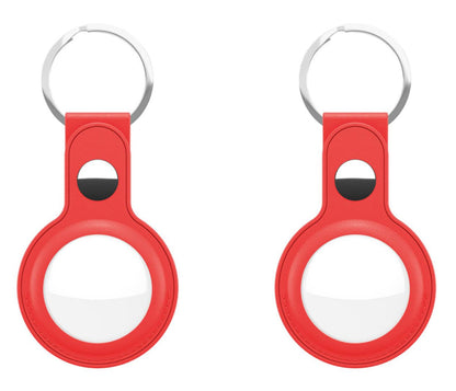 Shop KeyBudz AT2_S1_RED red leather AirTag keyrings. 2-pack with genuine leather holders, metal hardware and secure snap closures for Apple AirTag.