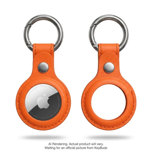 Shop the KeyBudz AT2_S1_EOG AirTag Snap Ring 2-Pack in Electric Orange, with genuine leather construction, snap closure and metal keyrings.