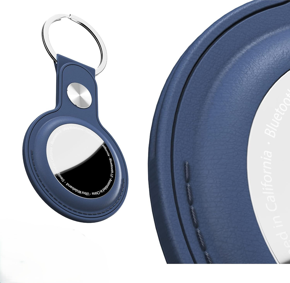 Shop KeyBudz AT2_S1_CBB Cobalt Blue AirTag keyrings. 2-pack with genuine leather holders, metal rings and secure snap closures for Apple AirTag.