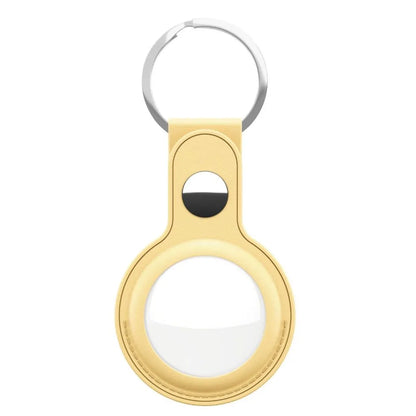 Shop KeyBudz AT2_S1_PYL pastel yellow AirTag keyrings. 2-pack with genuine leather holders, metal rings and secure snap closures for Apple AirTag.