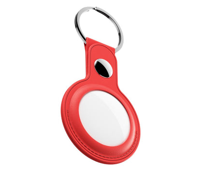 Shop KeyBudz AT2_S1_RED red leather AirTag keyrings. 2-pack with genuine leather holders, metal hardware and secure snap closures for Apple AirTag.