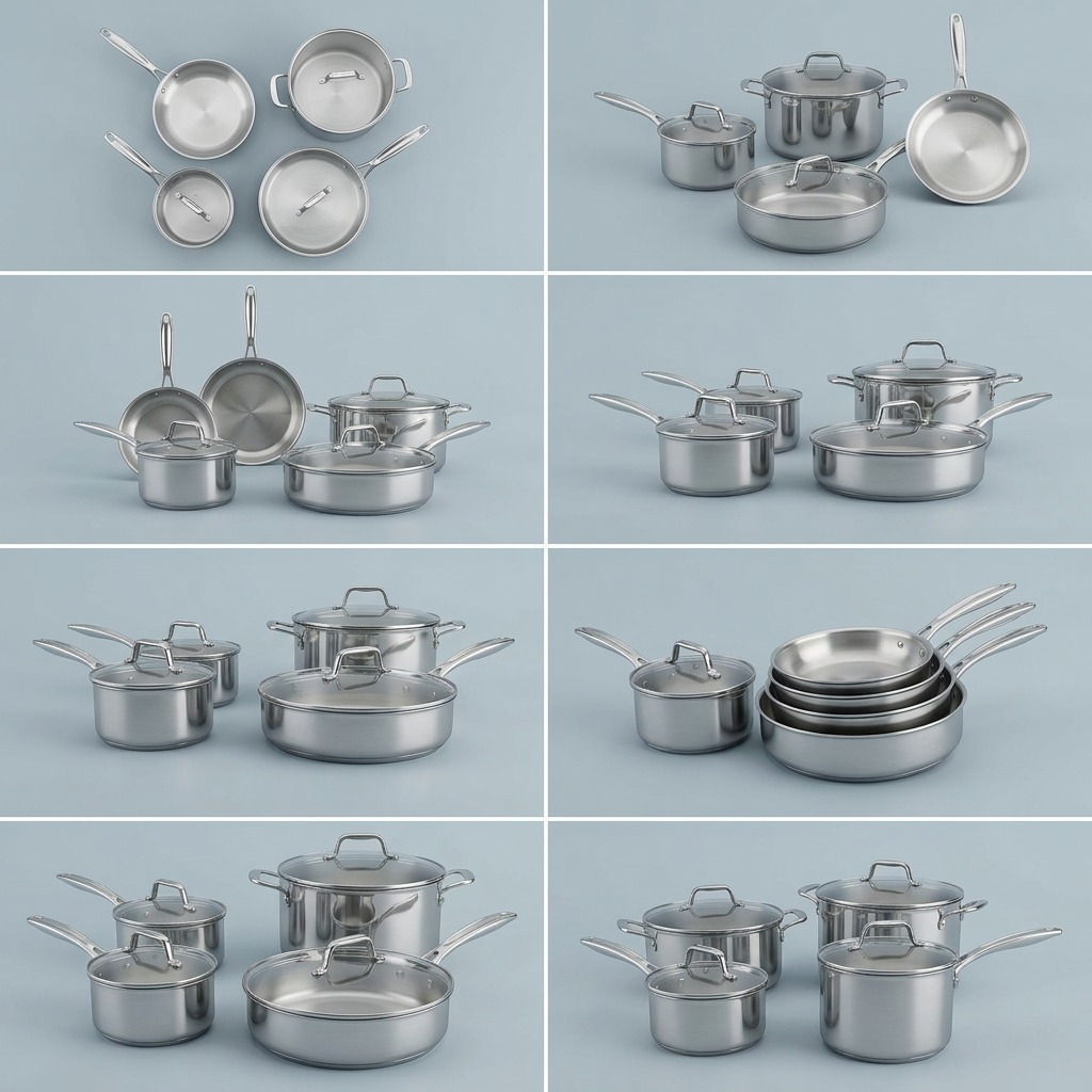 Tramontina 80154/011DS cookware set shown from multiple angles