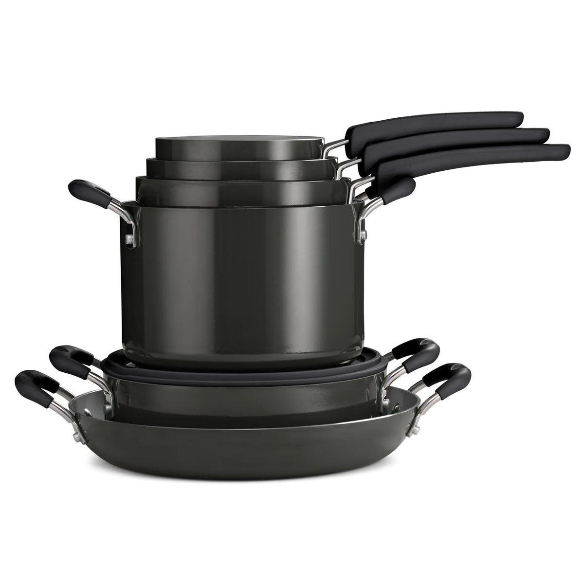 Tramontina 80156/144DS Dark Gray cookware nested for compact storage