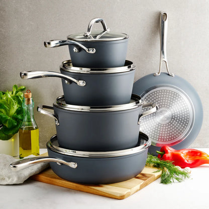 Tramontina Slate Gray induction nonstick cookware set in kitchen